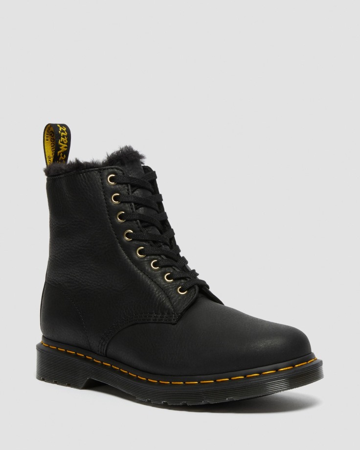 Black Dr.Martens Ireland 1460 Pascal Men's Faux Fur Lined Lace Up Boots