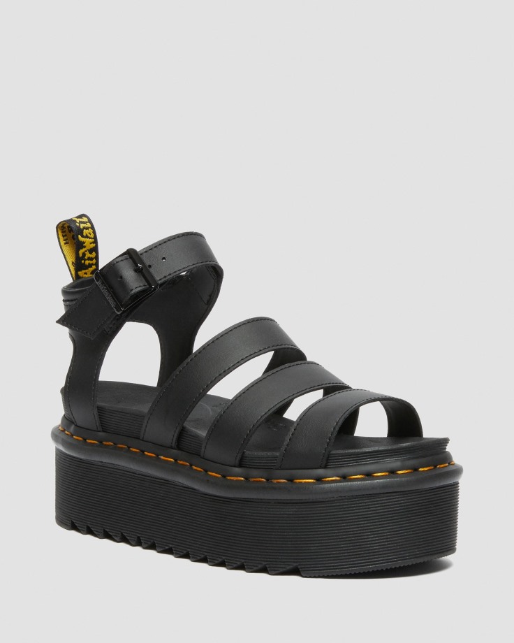Black Dr.Martens Ireland Blaire Hydro Leather Platform Strap Sandals