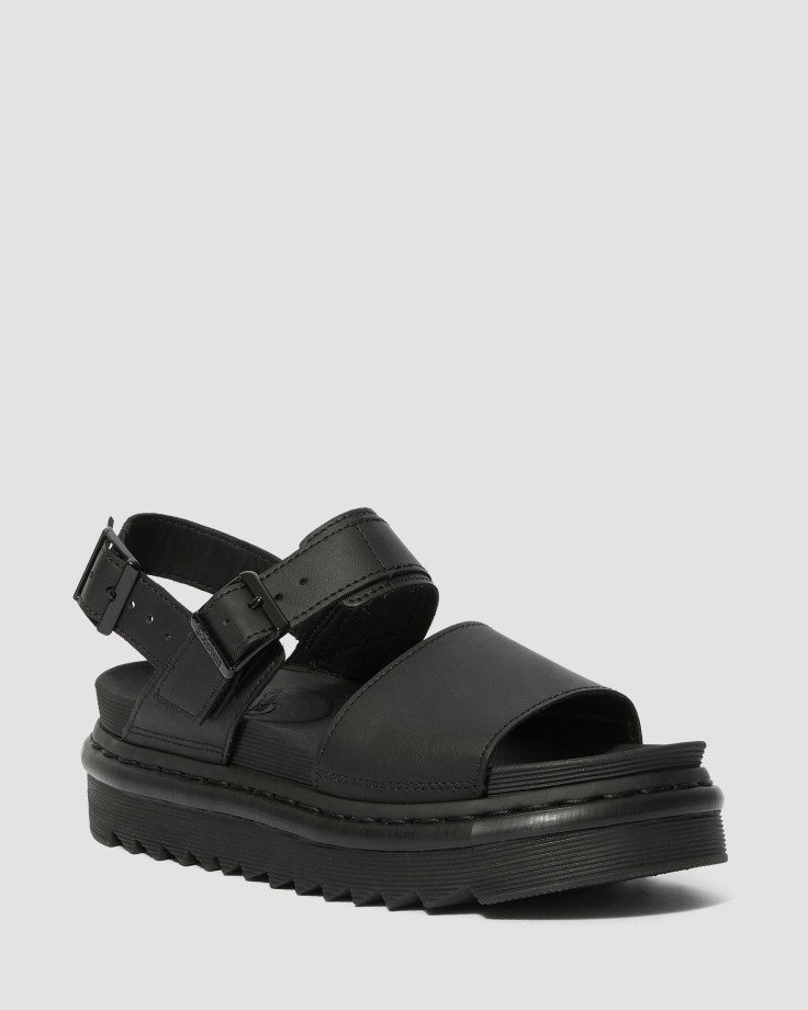 Black Voss Women's Leather Strap Sandals Dr.Martens Ireland