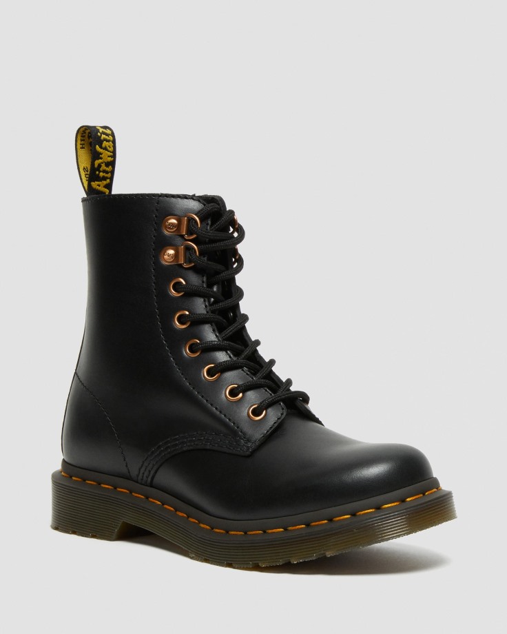 Black Dr.Martens Ireland 1460 Pascal Rose Gold Hardware Leather Lace Up Boots