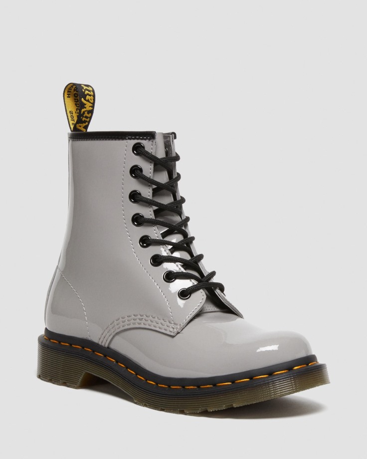 Dr.Martens Ireland 1460 Women's Patent Leather Lace Up Boots Grey