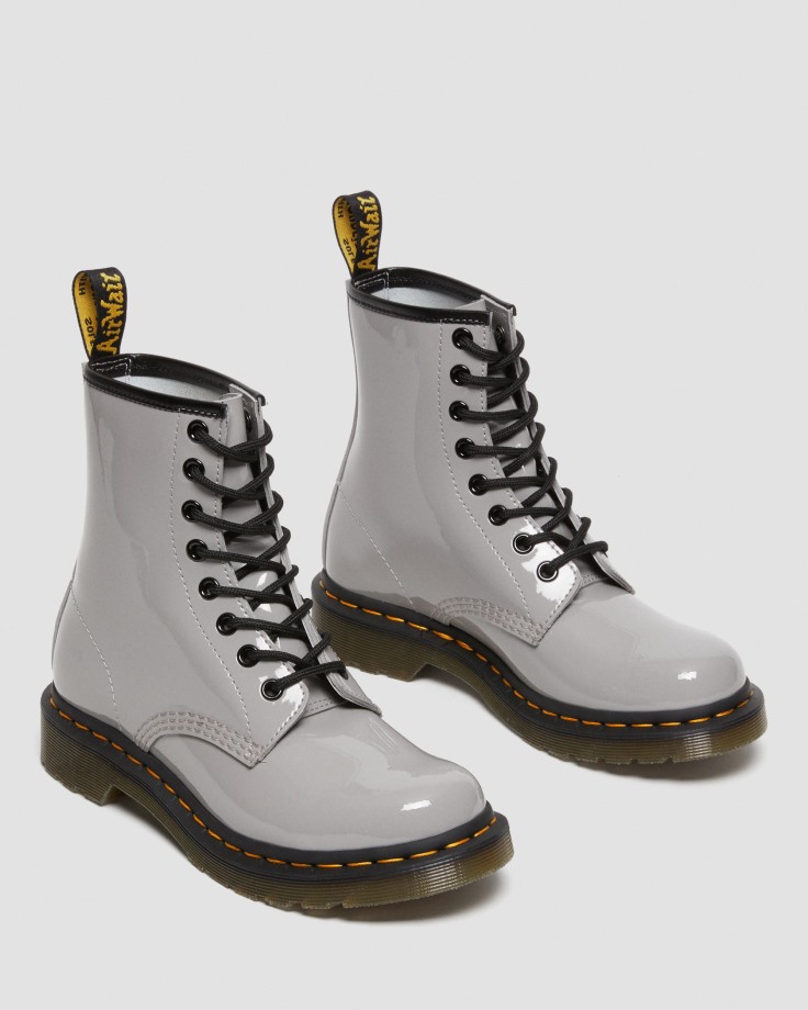 Dr.Martens Ireland 1460 Women's Patent Leather Lace Up Boots Grey