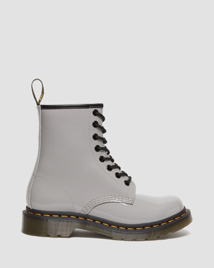 Dr.Martens Ireland 1460 Women's Patent Leather Lace Up Boots Grey