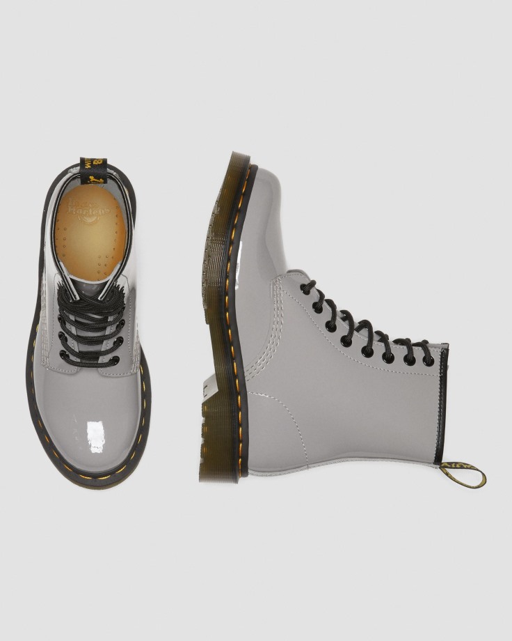 Dr.Martens Ireland 1460 Women's Patent Leather Lace Up Boots Grey