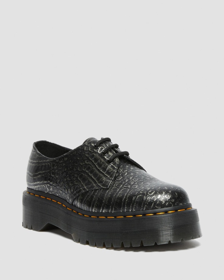Dr.Martens Ireland 1461 Croc Emboss Leather Platform Shoes Gunmetal