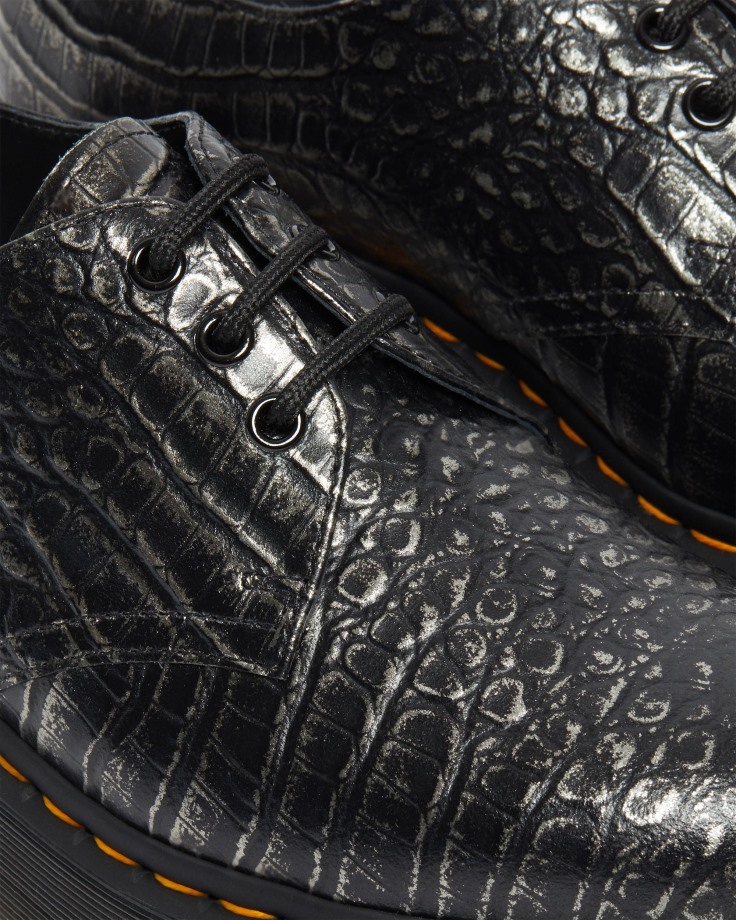Dr.Martens Ireland 1461 Croc Emboss Leather Platform Shoes Gunmetal