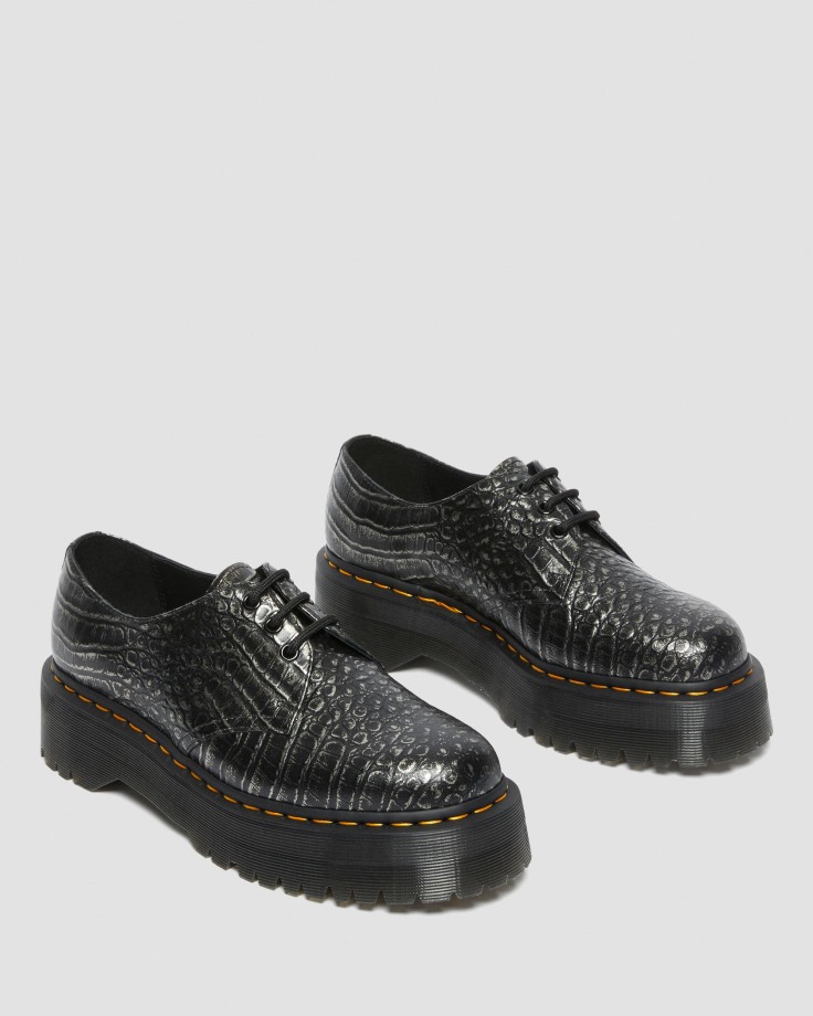 Dr.Martens Ireland 1461 Croc Emboss Leather Platform Shoes Gunmetal