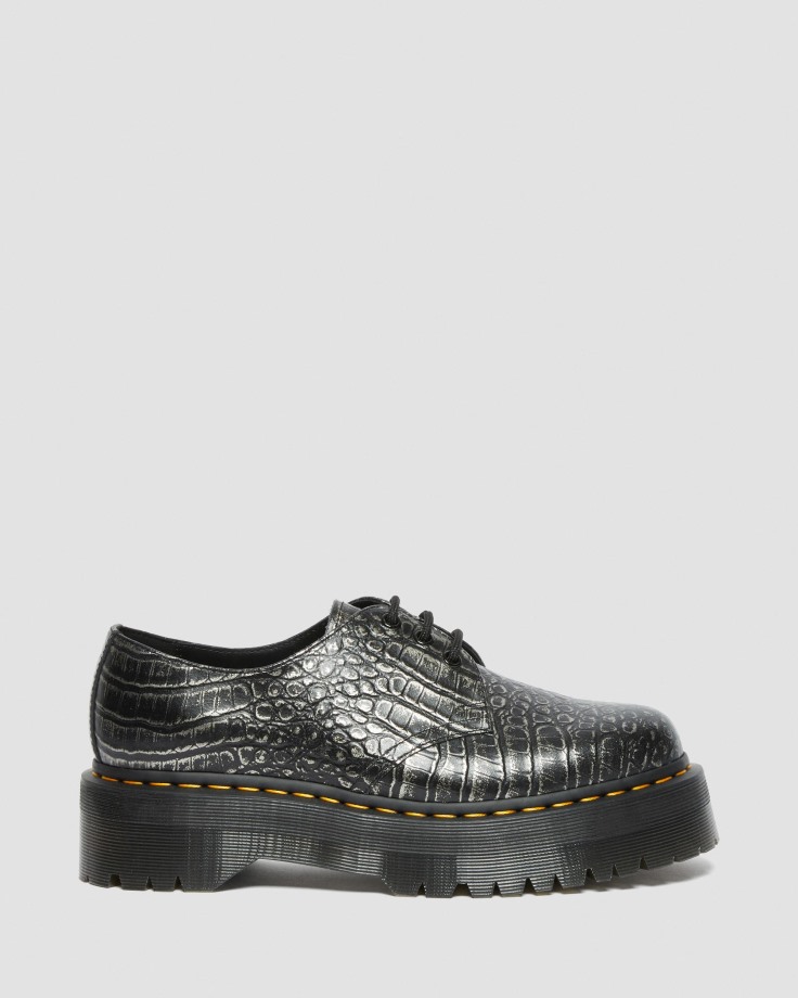 Dr.Martens Ireland 1461 Croc Emboss Leather Platform Shoes Gunmetal