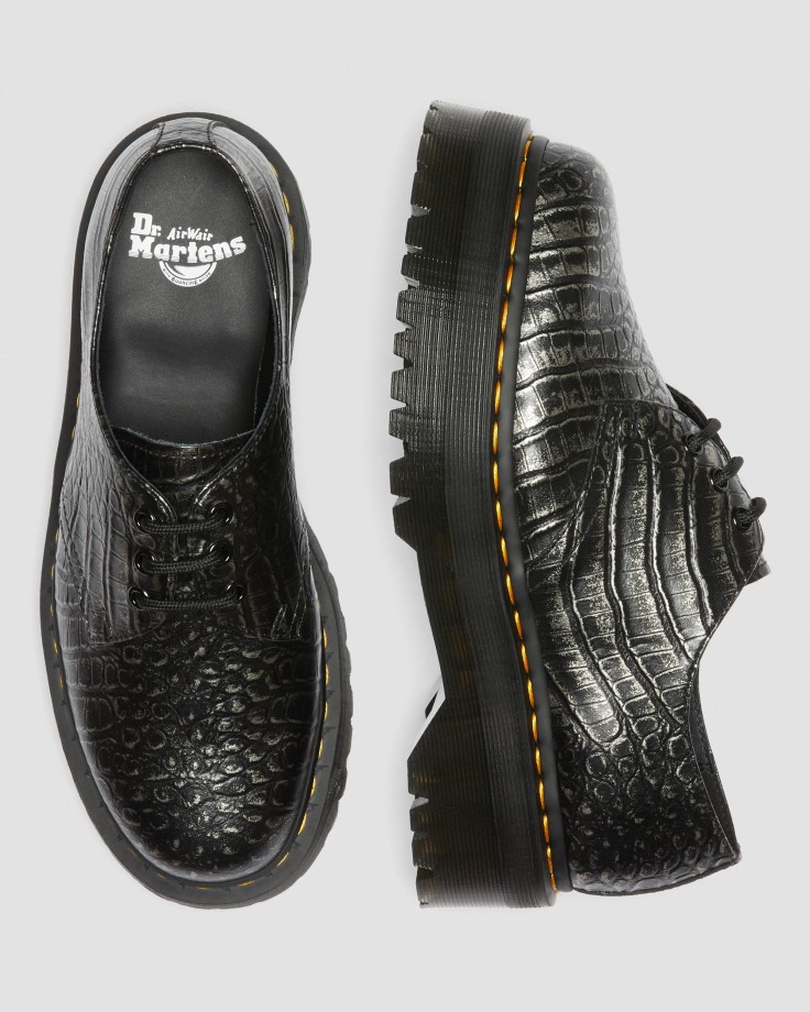 Dr.Martens Ireland 1461 Croc Emboss Leather Platform Shoes Gunmetal