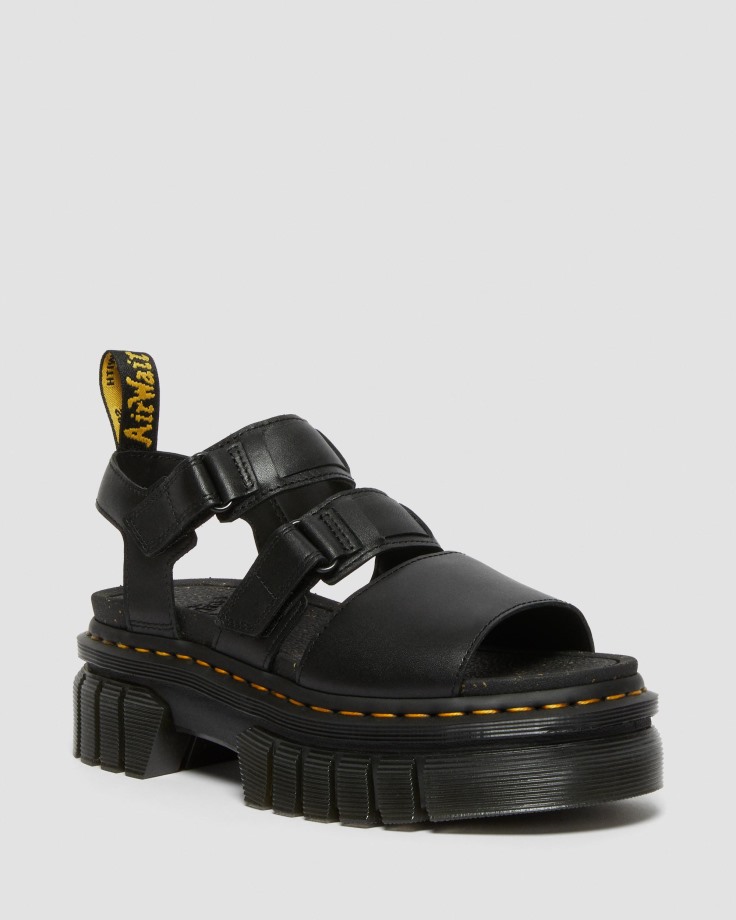 Dr.Martens Ireland Black Ricki Nappa Lux Leather 3-Strap Platform Sandals