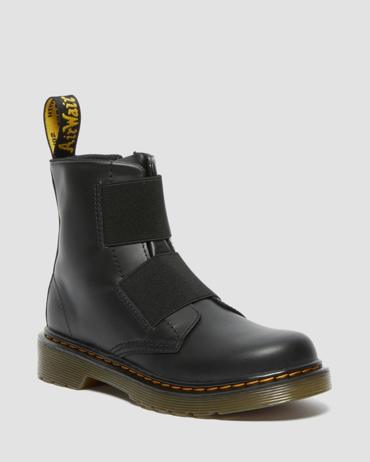 Dr.Martens Ireland Black Junior 1460 Elastic Leather Lace Up Boots