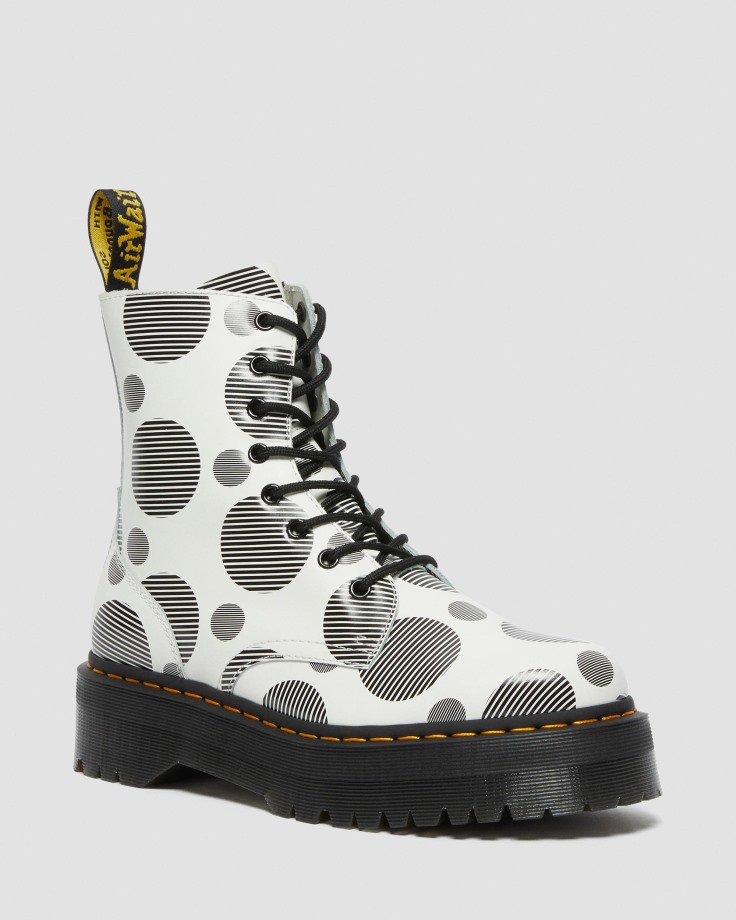 Dr.Martens Ireland White Jadon Polka Dot Smooth Leather Platform Boots