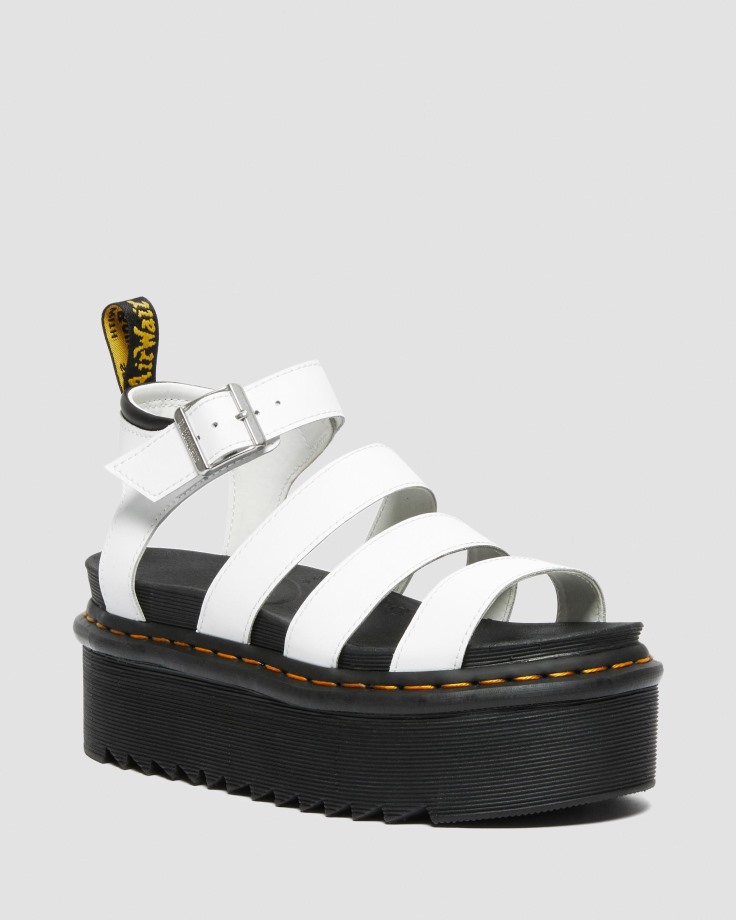 White Dr.Martens Ireland Blaire Hydro Leather Platform Strap Sandals